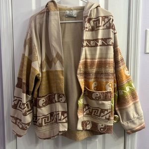 Urban Outfitters BDG Delaney Hooded Cardigan Yin Yang Tan Orange Brown XS